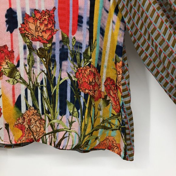 Anthropologie Conditions Apply Multicolor Peasant keyhole balloon sleeve blouse - Picture 12 of 16